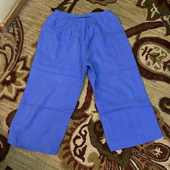 FLAX Size Small Lagenlook Pull-On Elastic Waist Pant Cornflower Blue 100% Linen - Picture 2 of 16